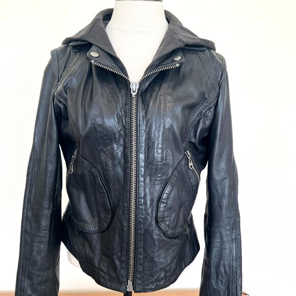 Doma Leather Moto Jacket - Removable Hood - Black Soft Leather - Size Large - Picture 1 of 14